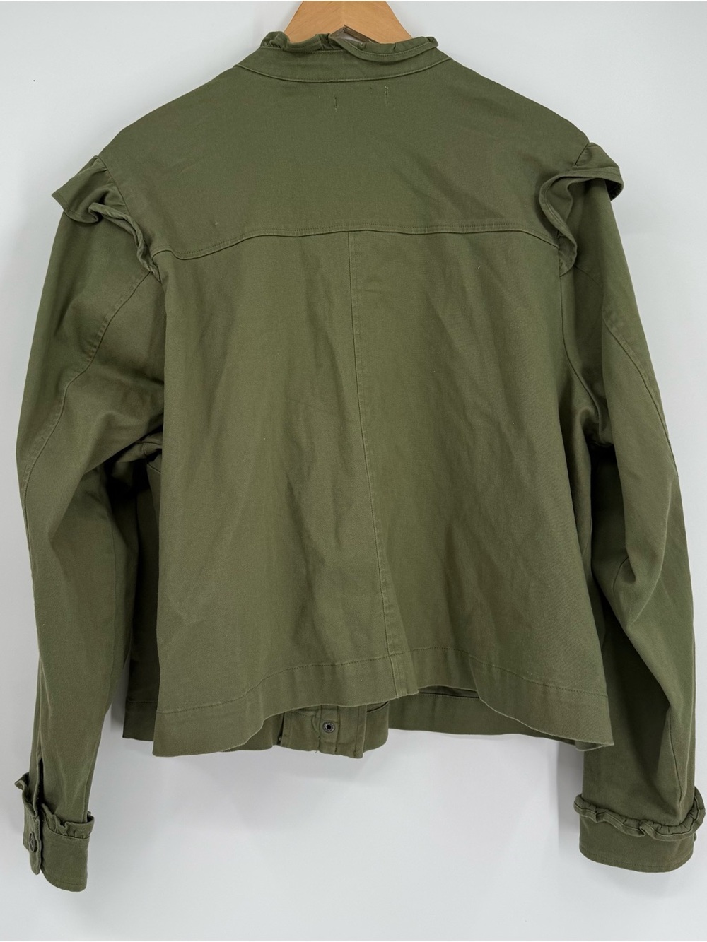 Torrid Olive green Twill Ruffle Utility Jacket Size 2X Military Moto Women - Picture 10 of 11